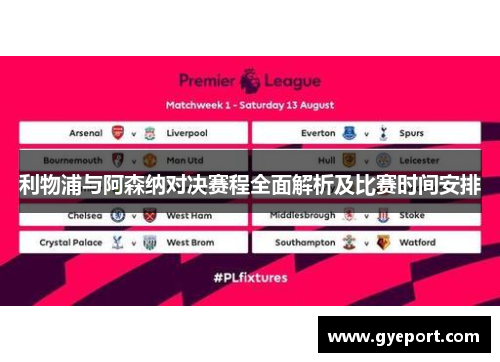 利物浦与阿森纳对决赛程全面解析及比赛时间安排